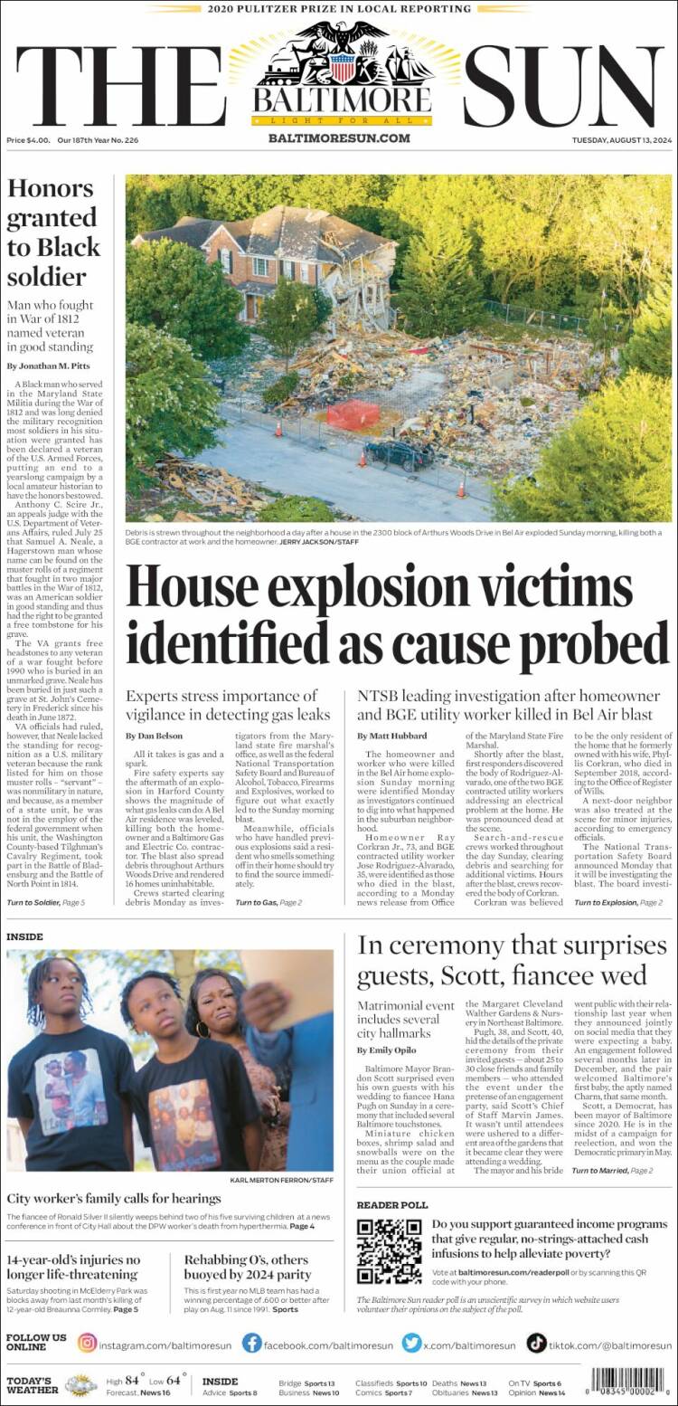 Portada de The Baltimore Sun (USA)