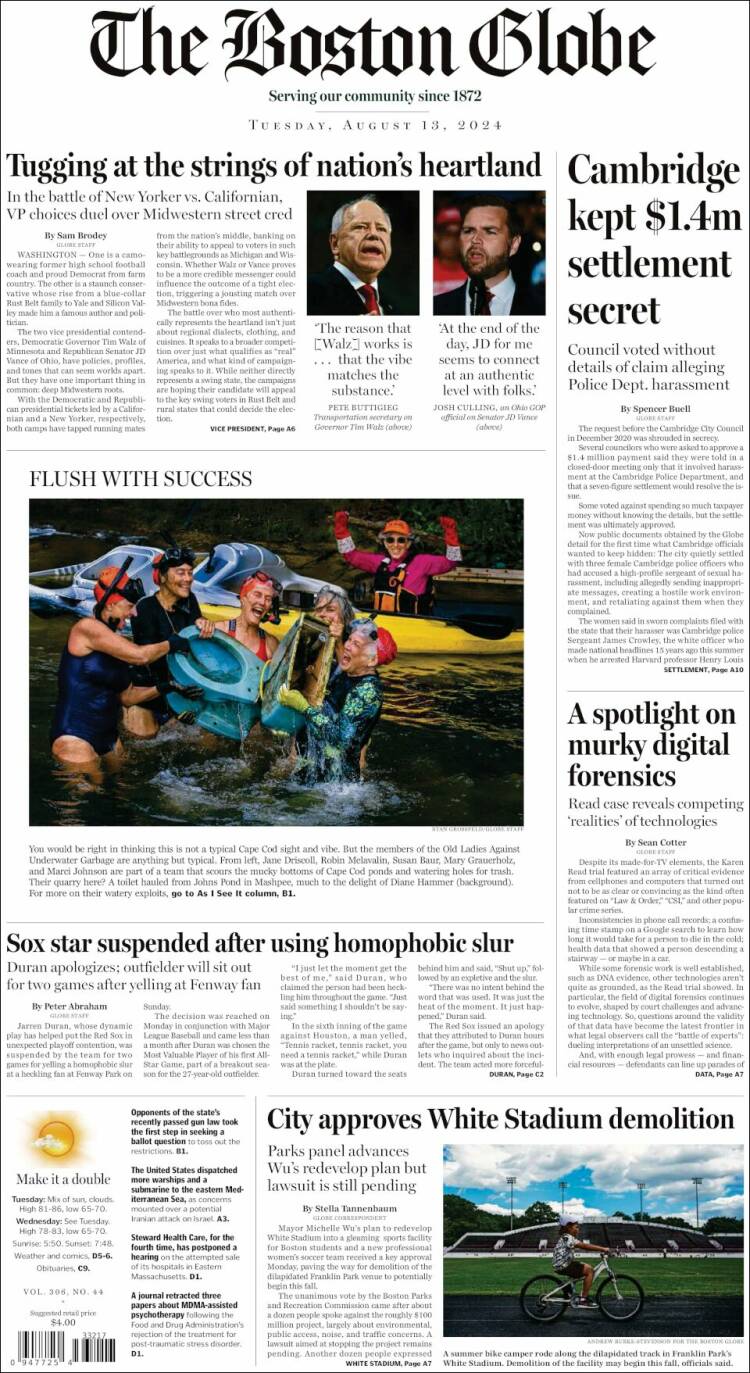 Portada de Boston Globe (USA)