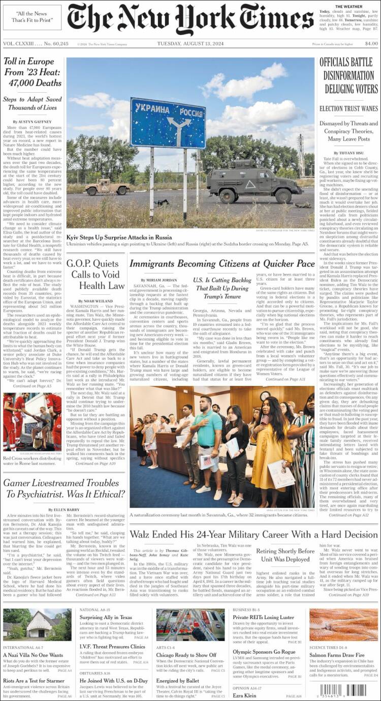 Portada de New York Times (USA)