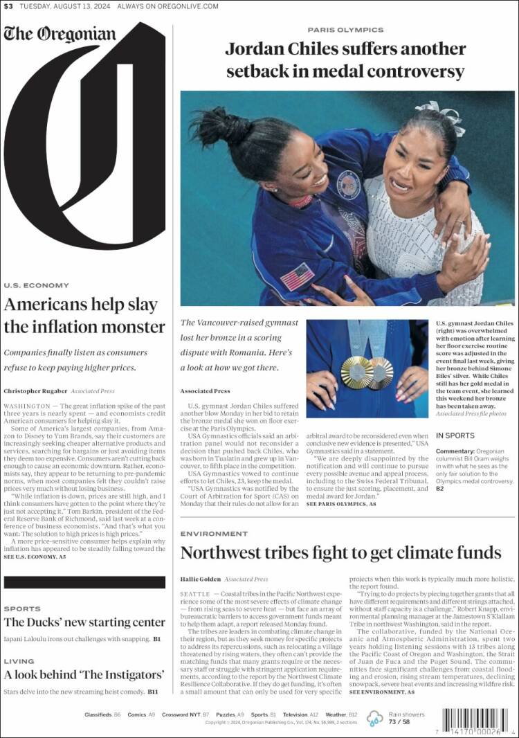 Portada de The Oregonian (USA)