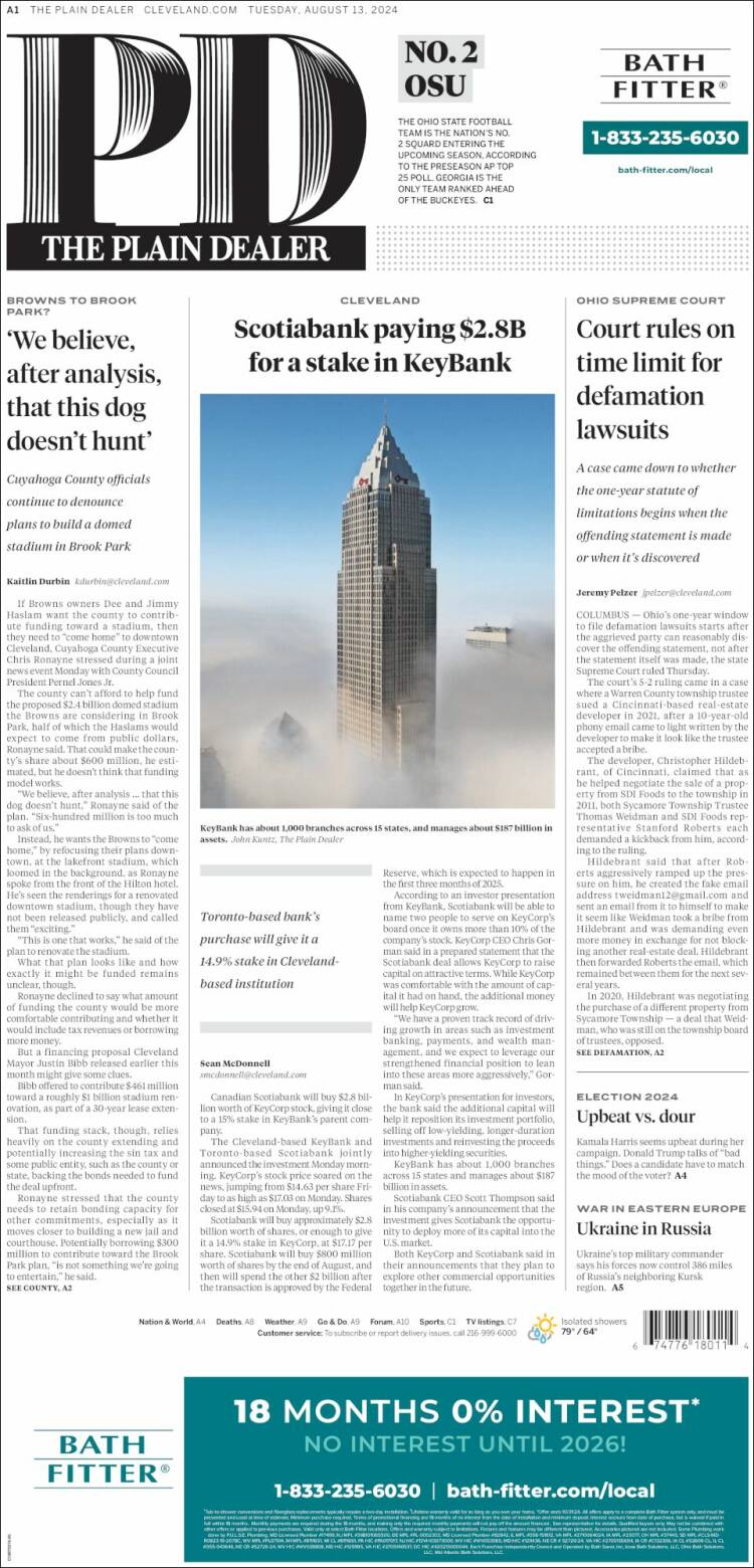 Portada de The Plain Dealer (USA)