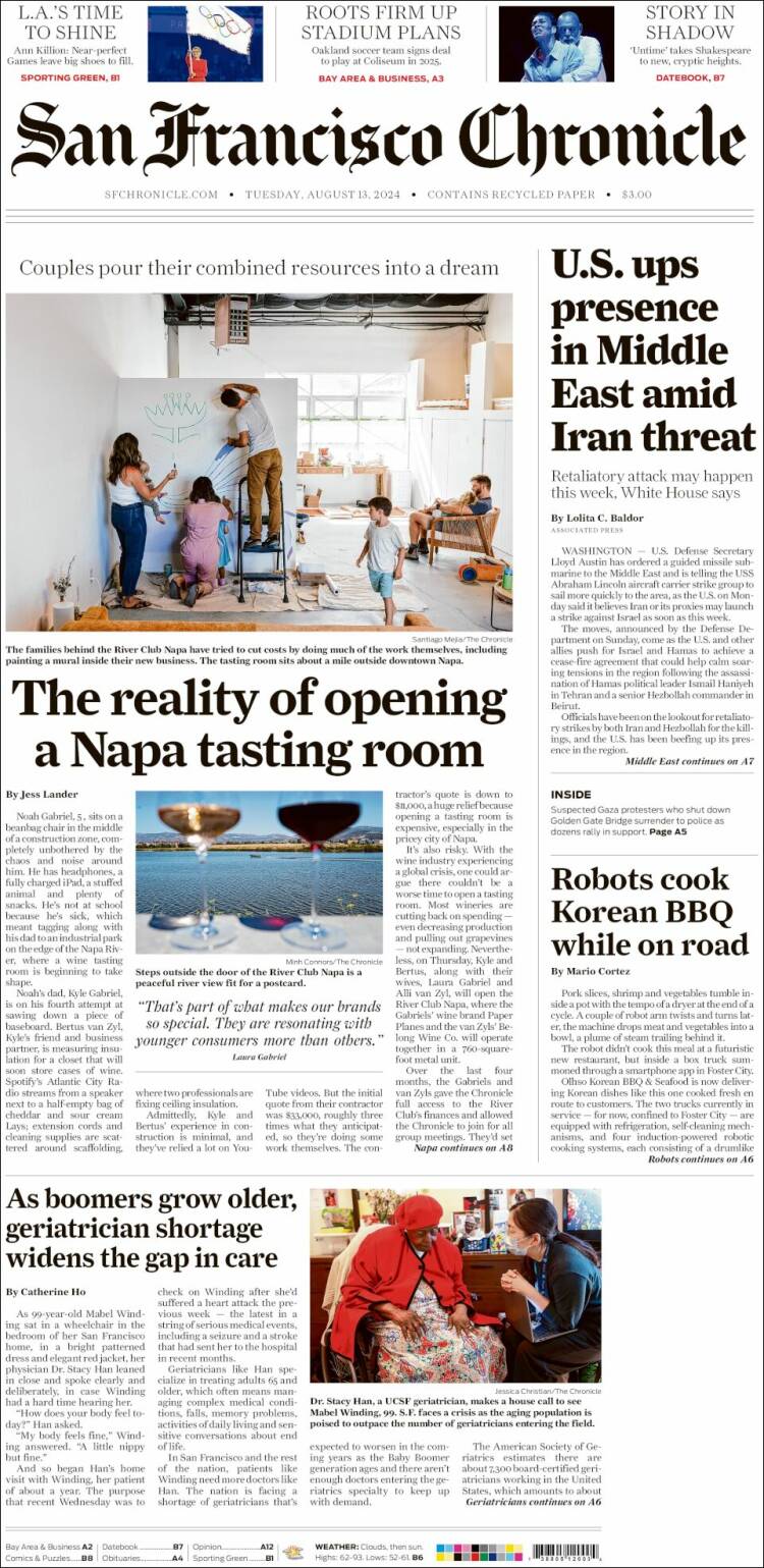 Portada de San Francisco Chronicle (USA)