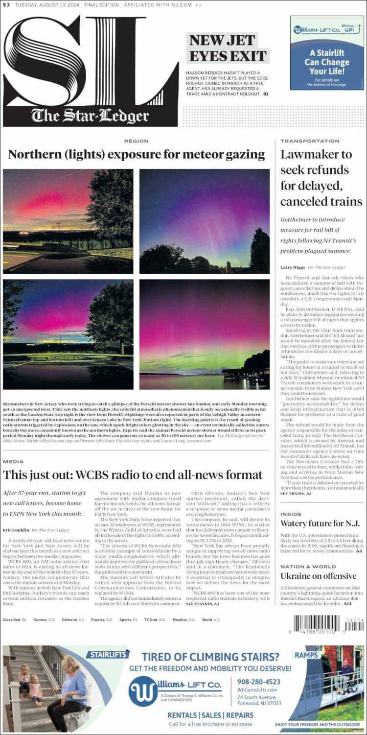 Portada de Star-Ledger (USA)