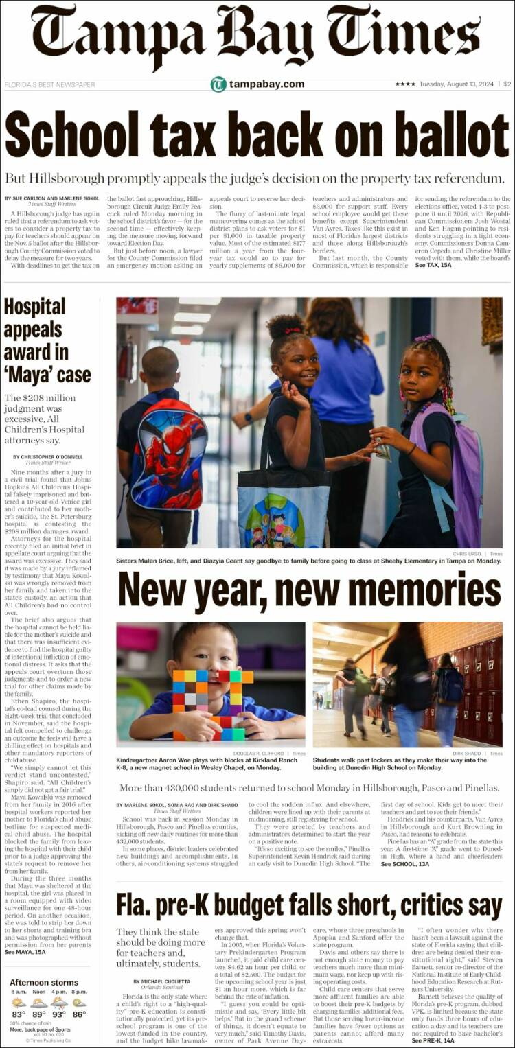 Portada de Tampa Bay Times (USA)