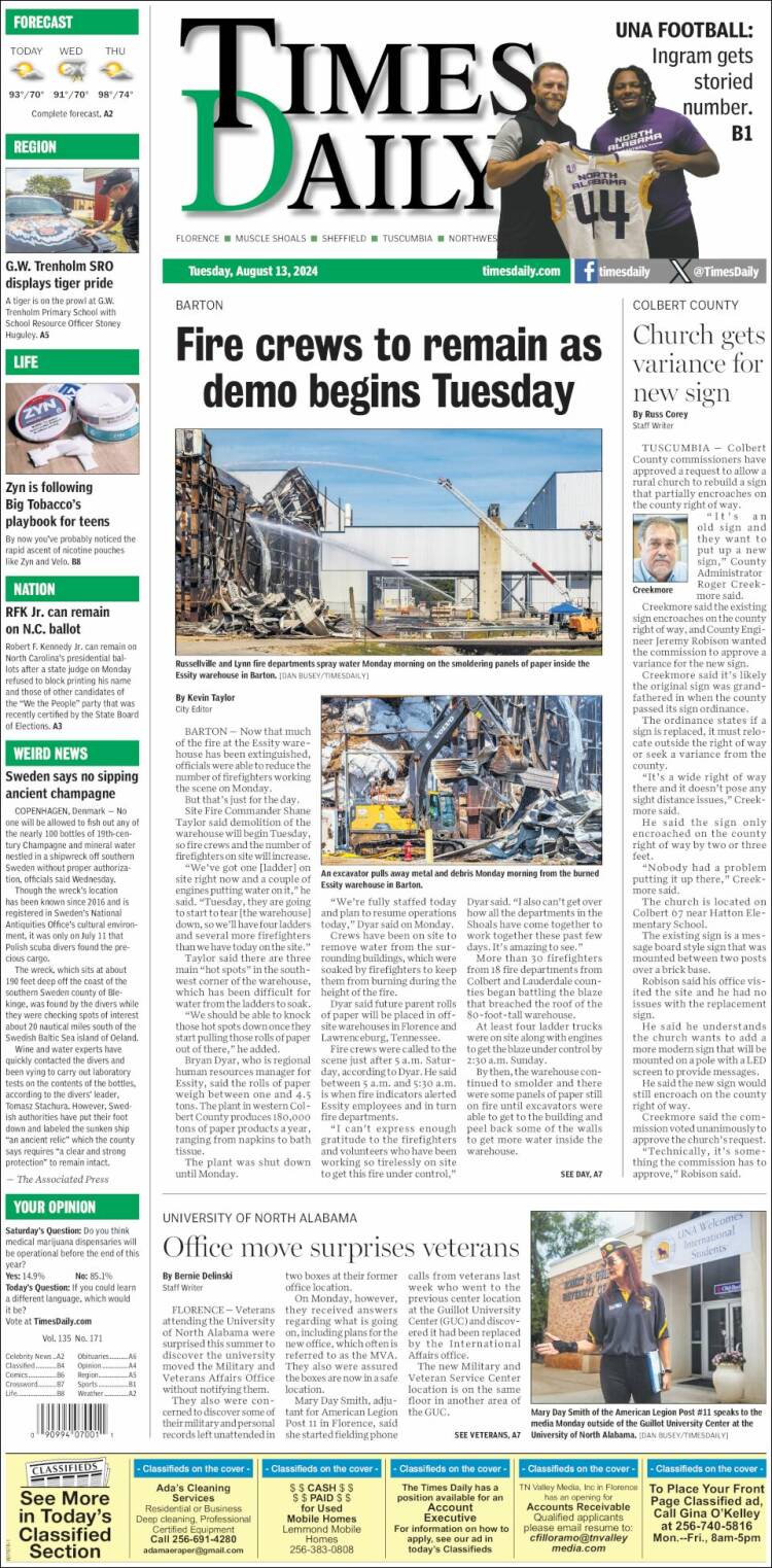 Portada de Times Daily (USA)