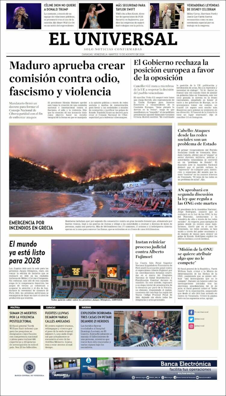 Portada de Universal (Venezuela)