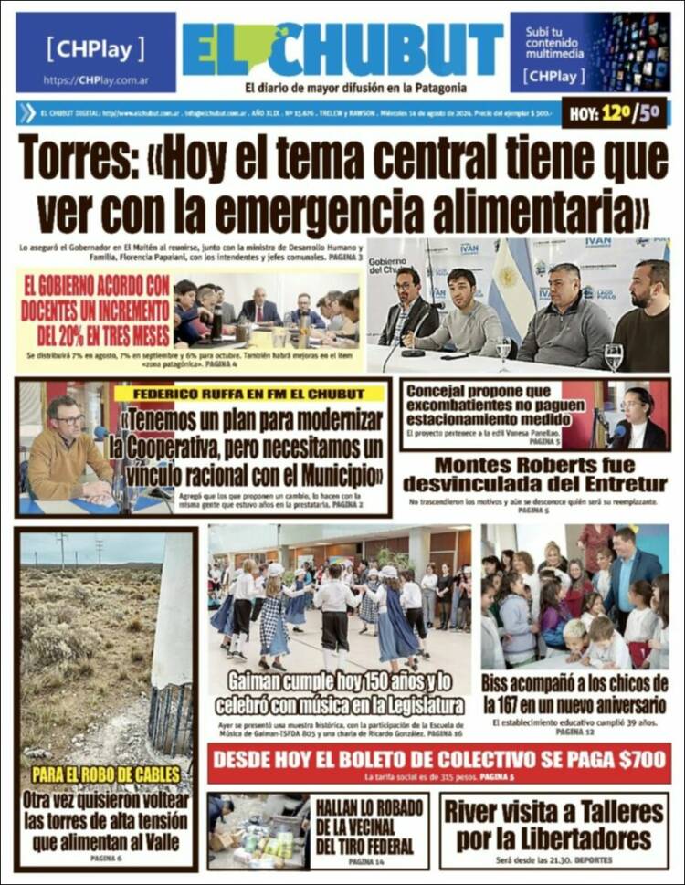 Portada de El Chubut (Argentina)