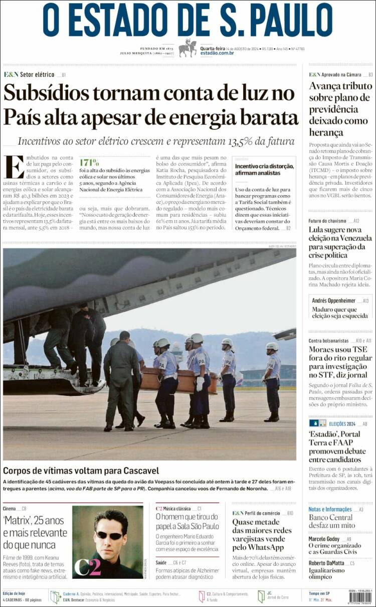 Portada de O Estado de São Paulo (Brasil)