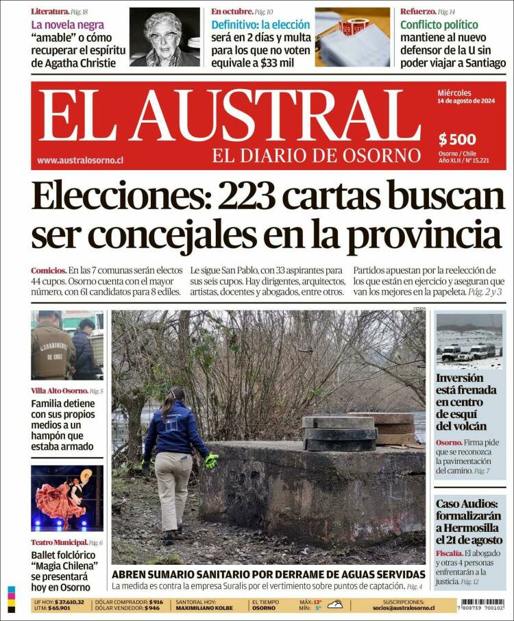 Portada de El Austral de Osorno (Chile)