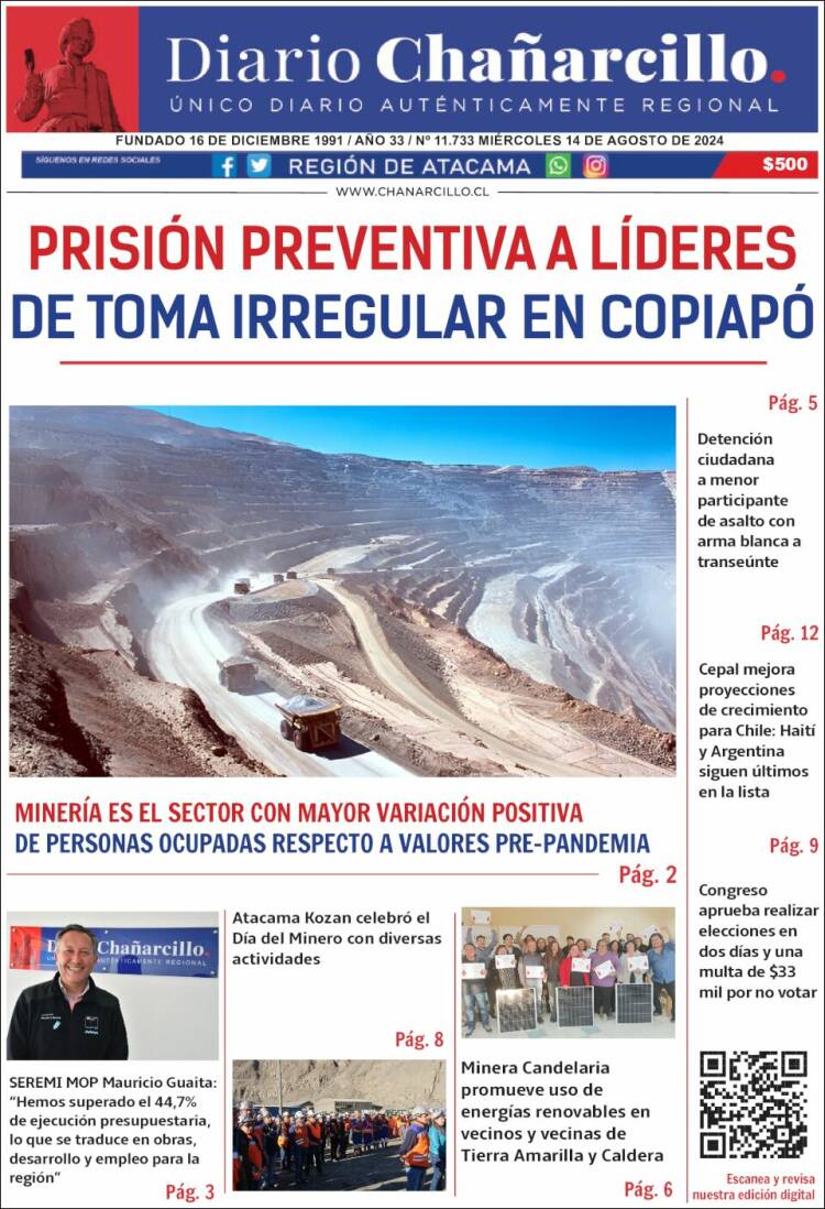 Portada de Diario Chañarcillo (Chile)