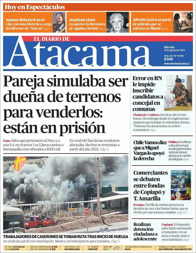 Portada de Diario de Atacama (Chile)
