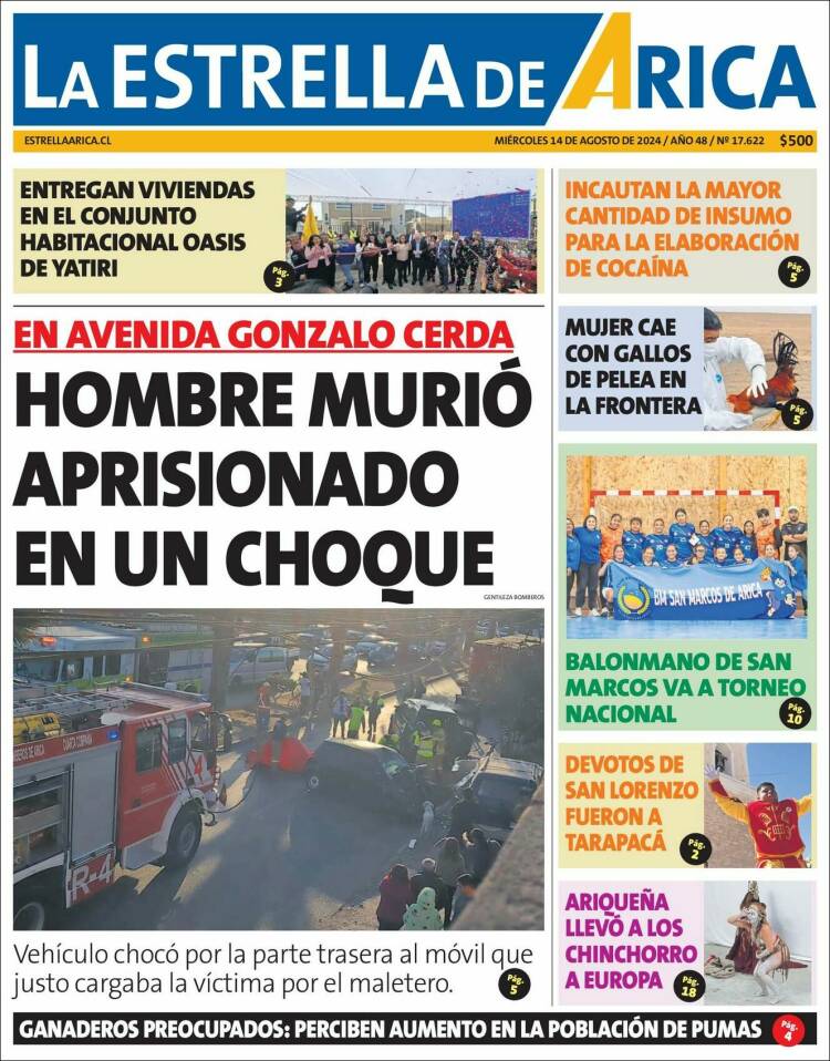 Portada de La Estrella de Arica (Chile)