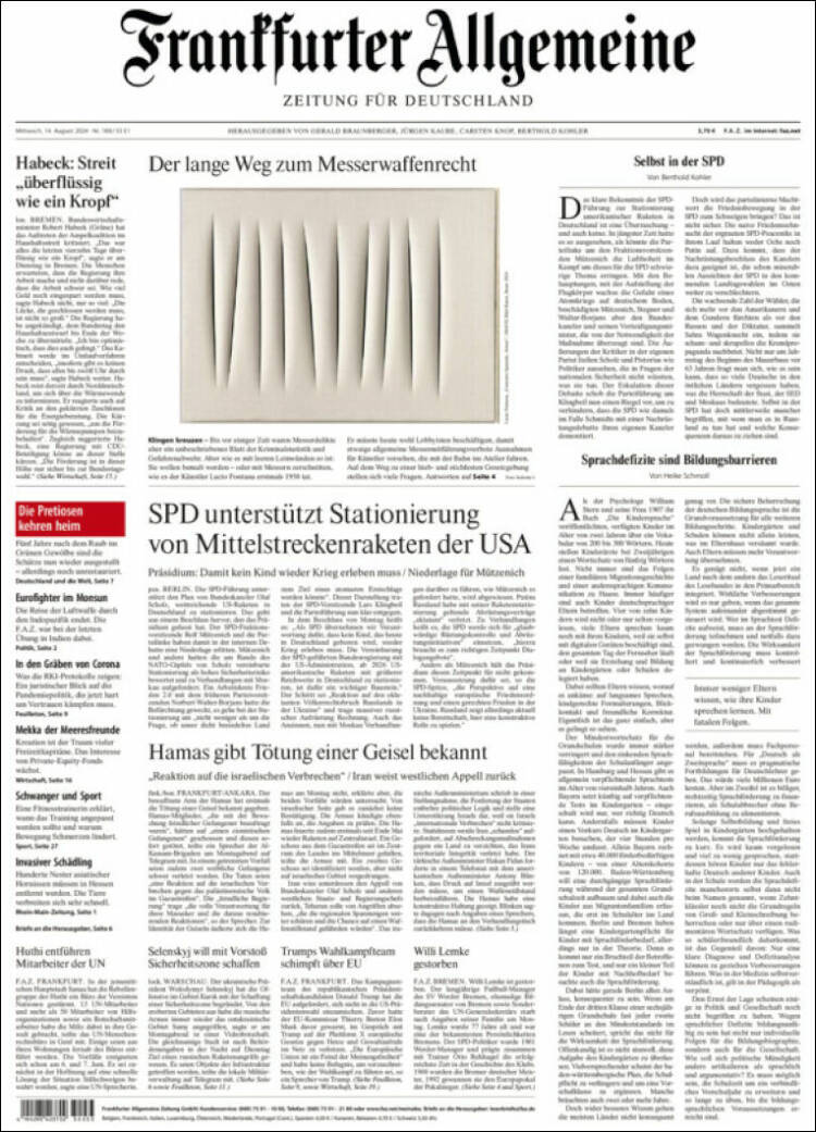 Portada de Frankfurter Allgemeine (Alemania)