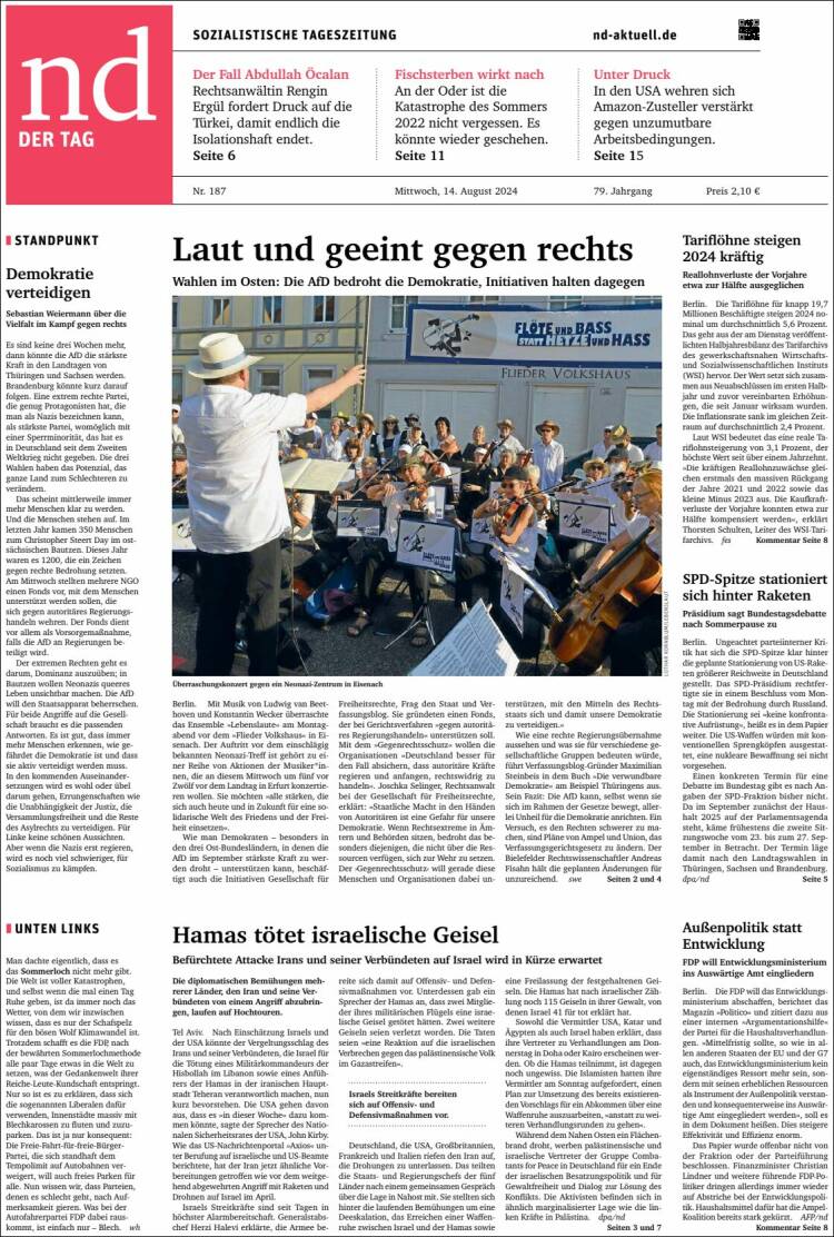 Portada de Neues Deutschland (Alemania)