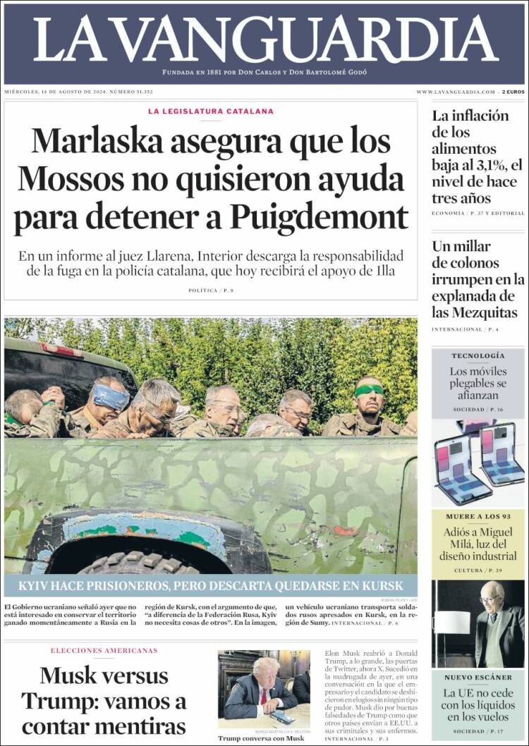 Portada de La Vanguardia (España)