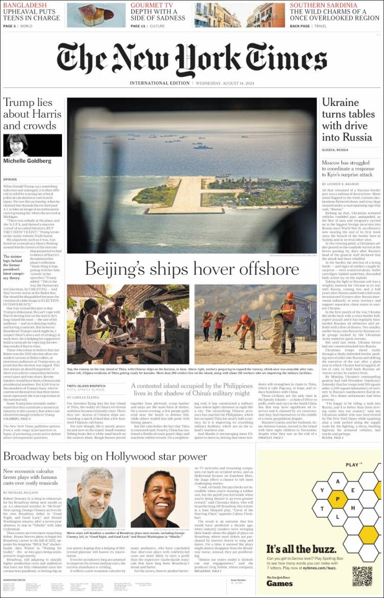 Portada de International New York Times (Europa)