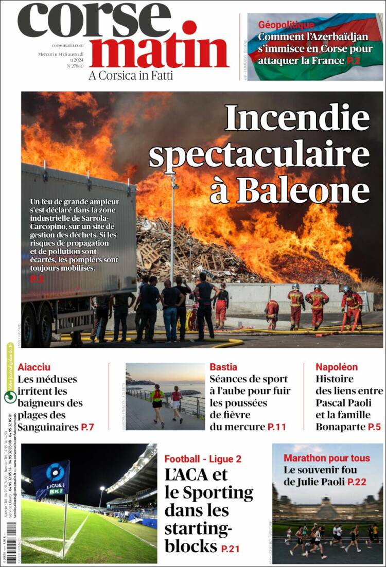 Portada de Corse-Matin (Francia)