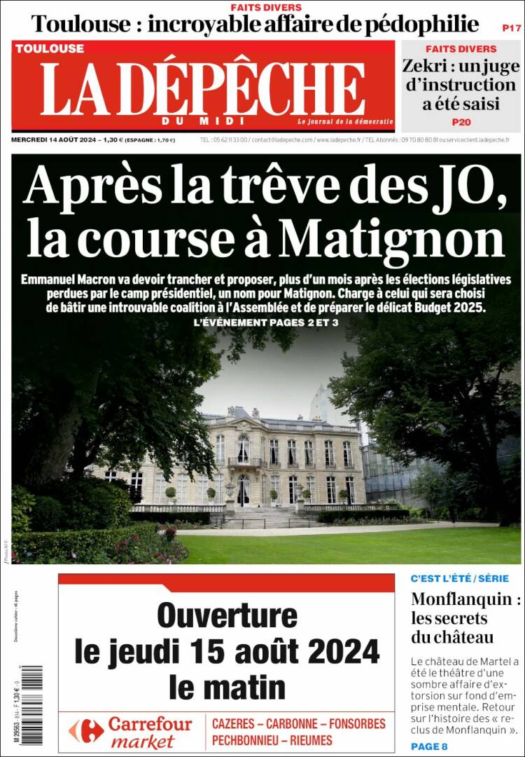 Portada de La Dépêche du Midi (Francia)