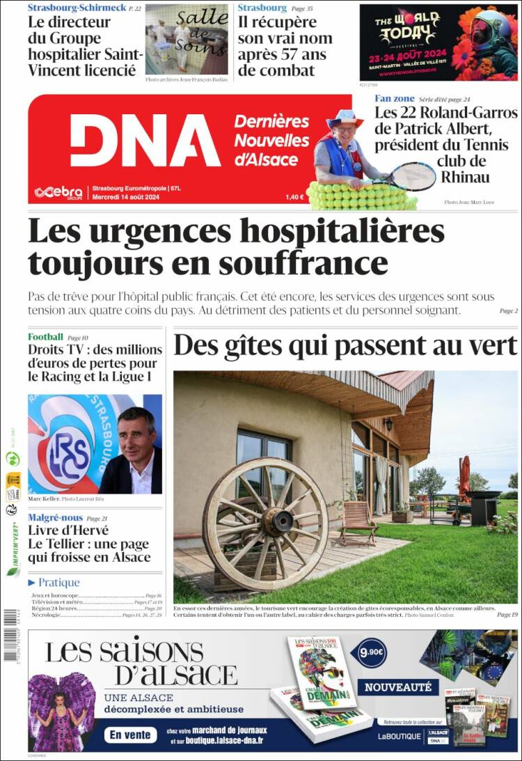Portada de Les Dernières Nouvelles d'Alsace (Francia)