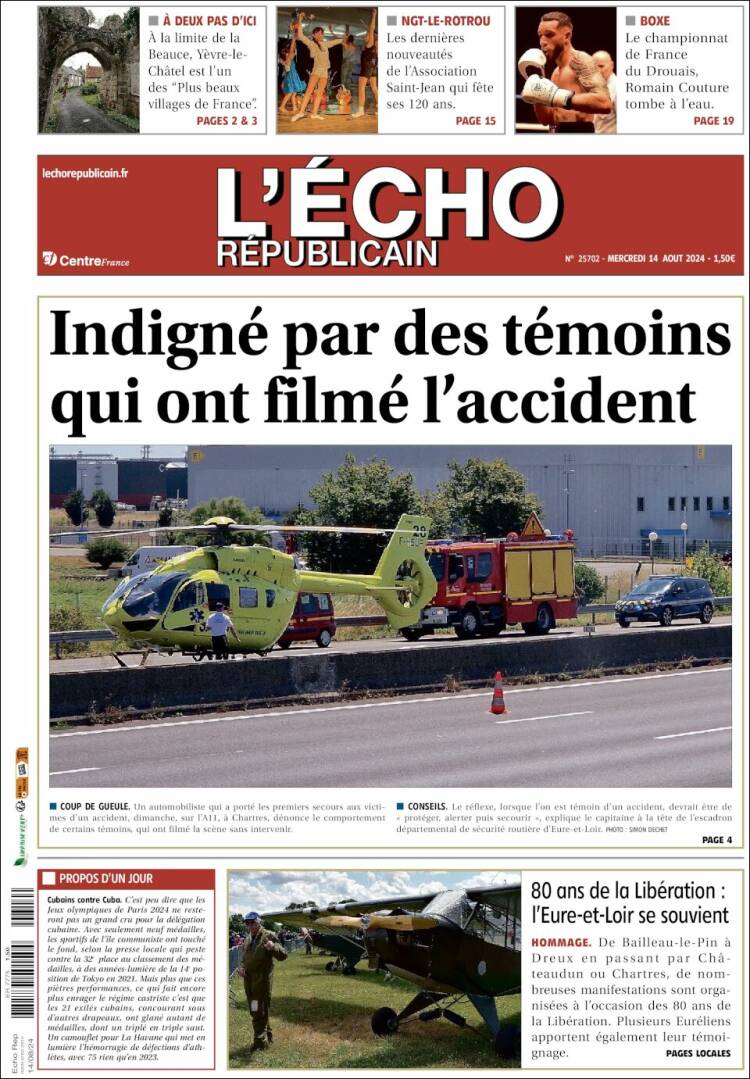 Portada de L'Echo Républicain (Francia)