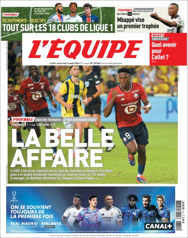 Portada de L'Equipe (Francia)