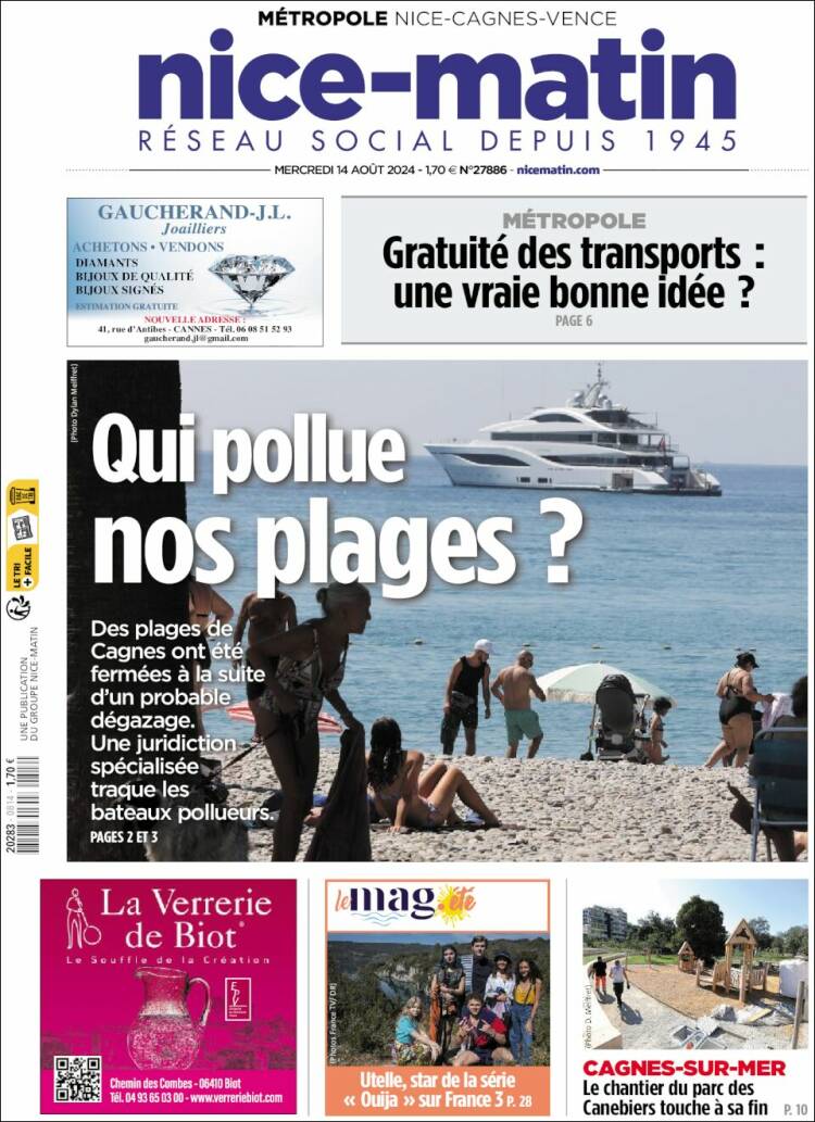Portada de Nice-Matin (Francia)