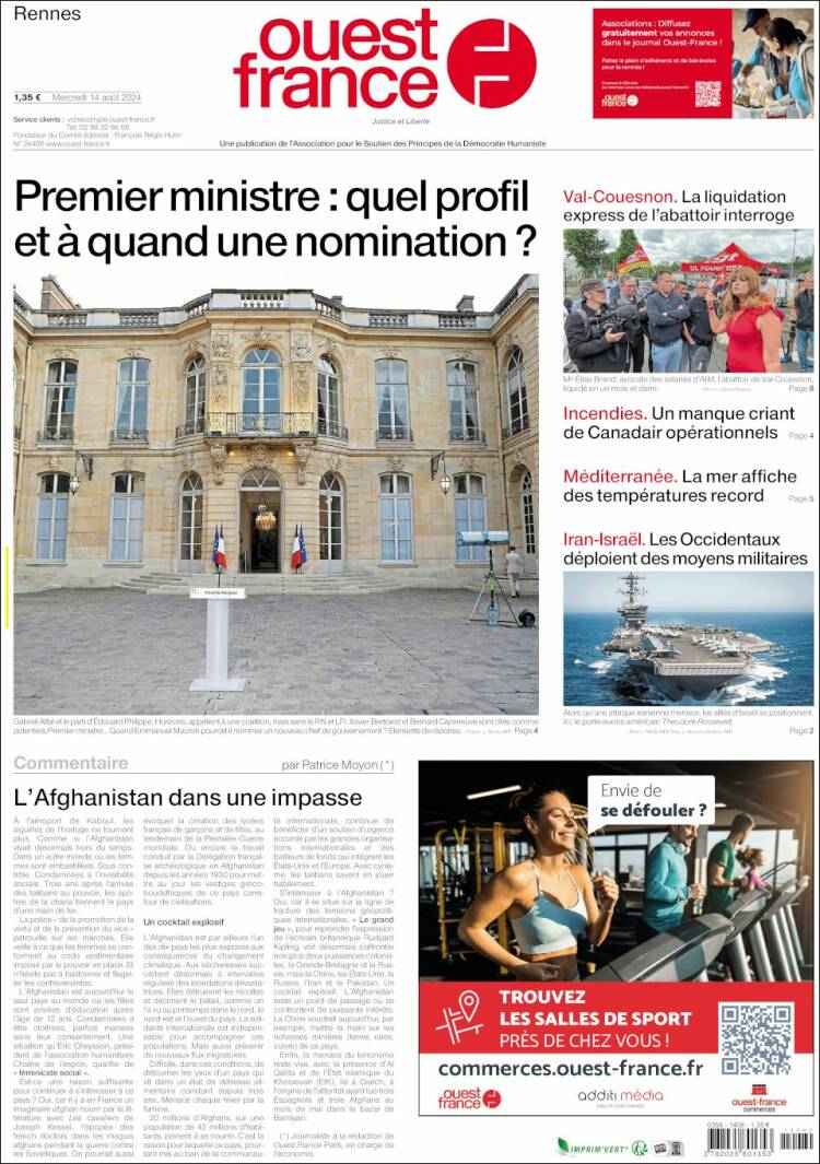 Portada de Ouest France (Francia)