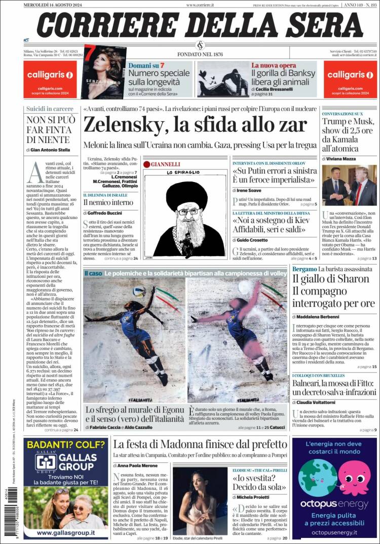 Portada de Corriere della Sera (Italia)