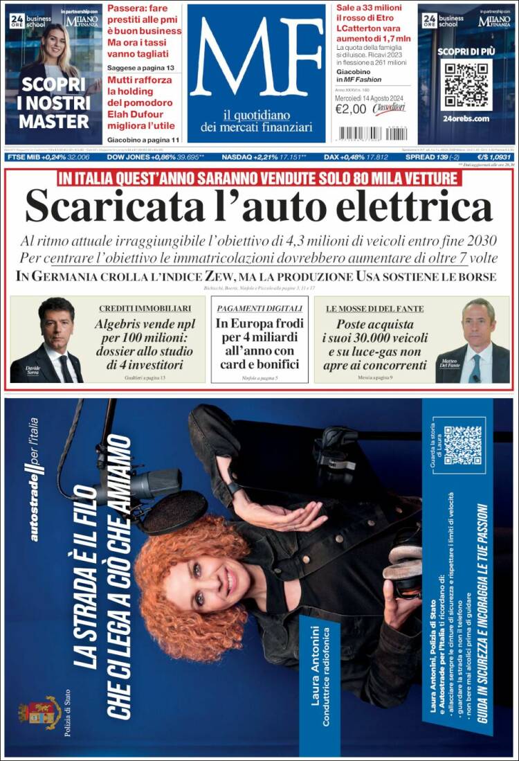 Portada de Milano Finanza (Italia)