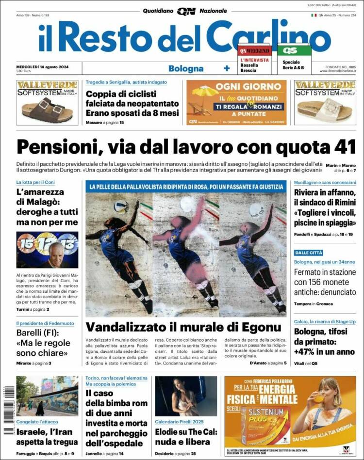 Portada de Il Resto del Carlino (Italia)