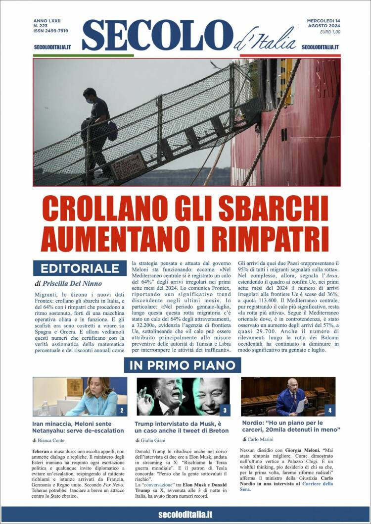 Portada de Secolo d'Italia (Italia)
