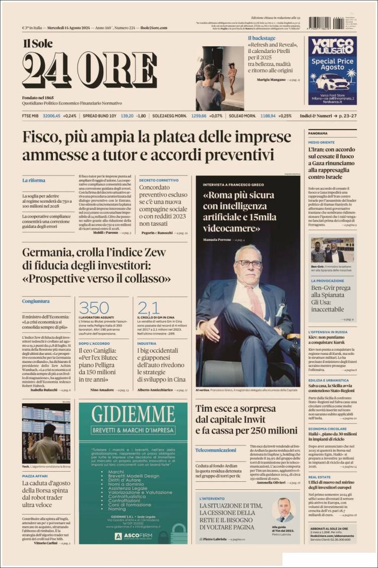 Portada de Il Sole 24 ORE (Italia)