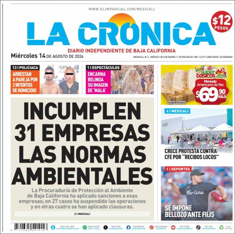 Portada de La Crónica de Baja California (M&eacute;xico)