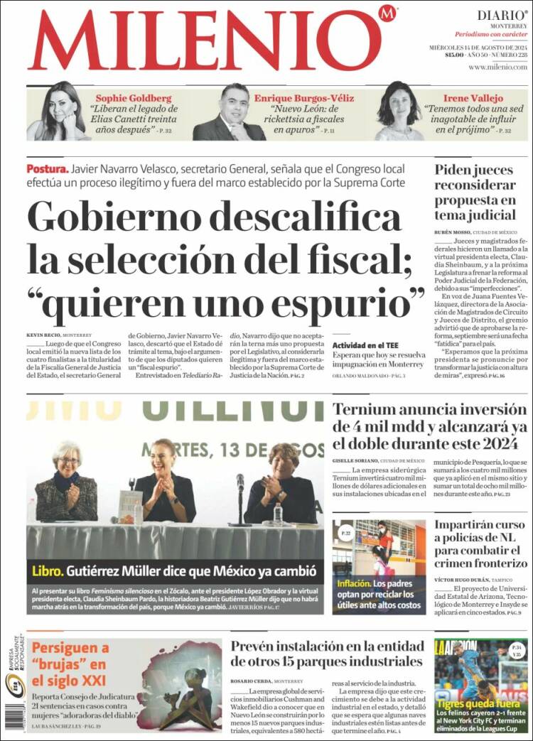 Portada de Milenio de Monterrey (M&eacute;xico)