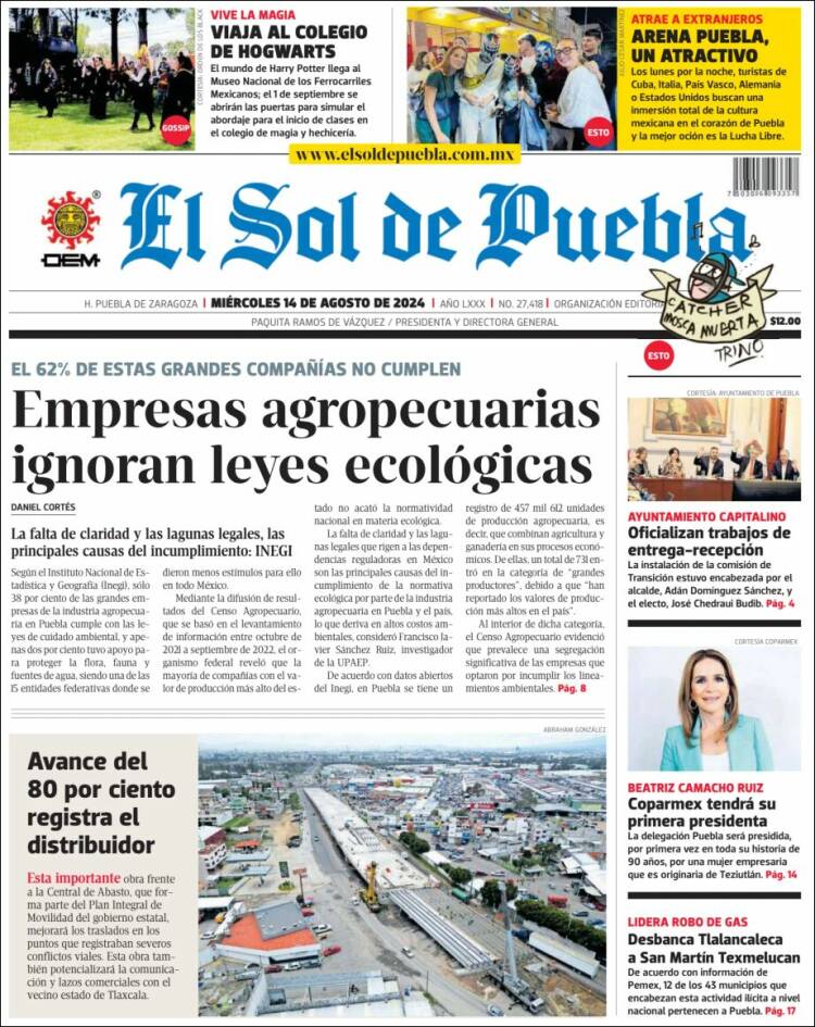 Portada de El Sol de Puebla (M&eacute;xico)