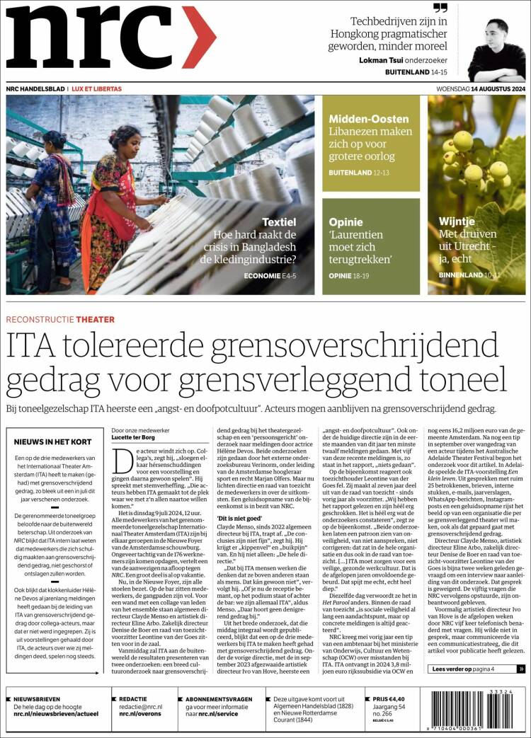 Portada de NRC Handelsblad (Países Bajos)