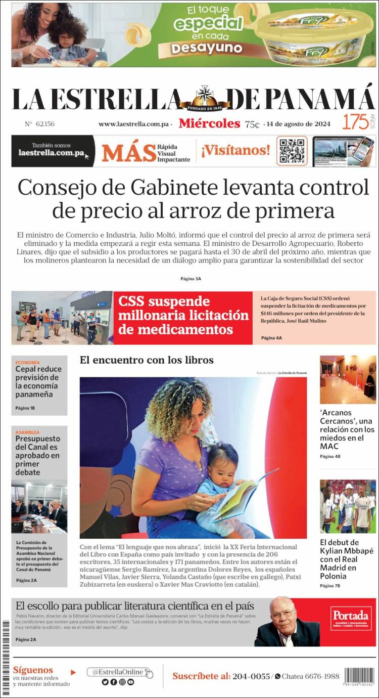 Portada de La Estrella de Panamá (Panam&aacute;)