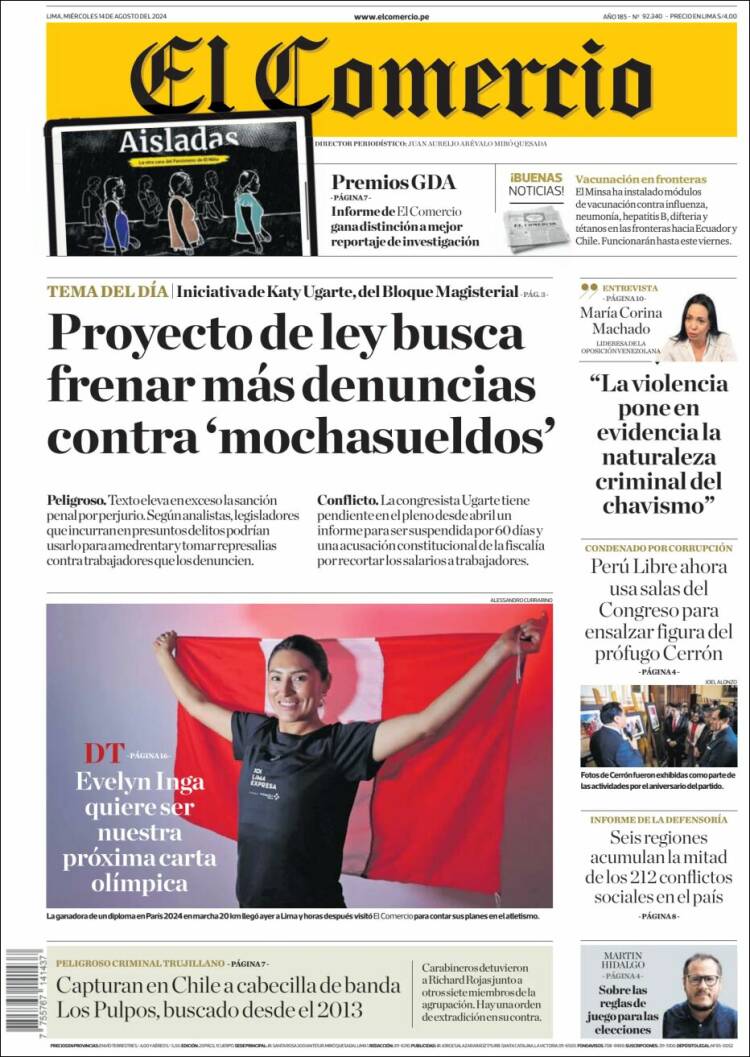 Portada de El Comercio (Per&uacute;)
