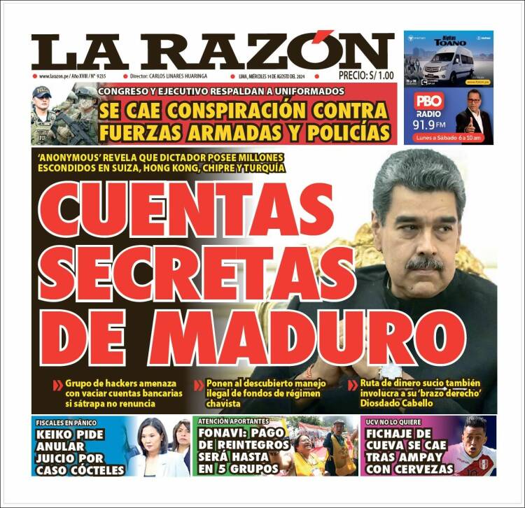 Portada de La Razón (Per&uacute;)
