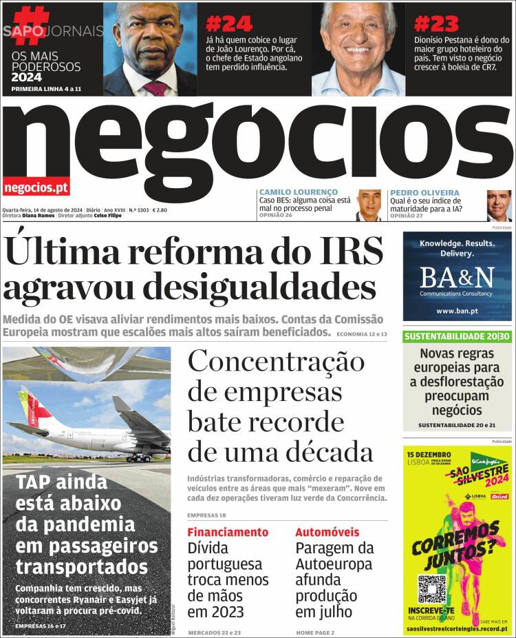 Portada de Jornal de Negócios (Portugal)