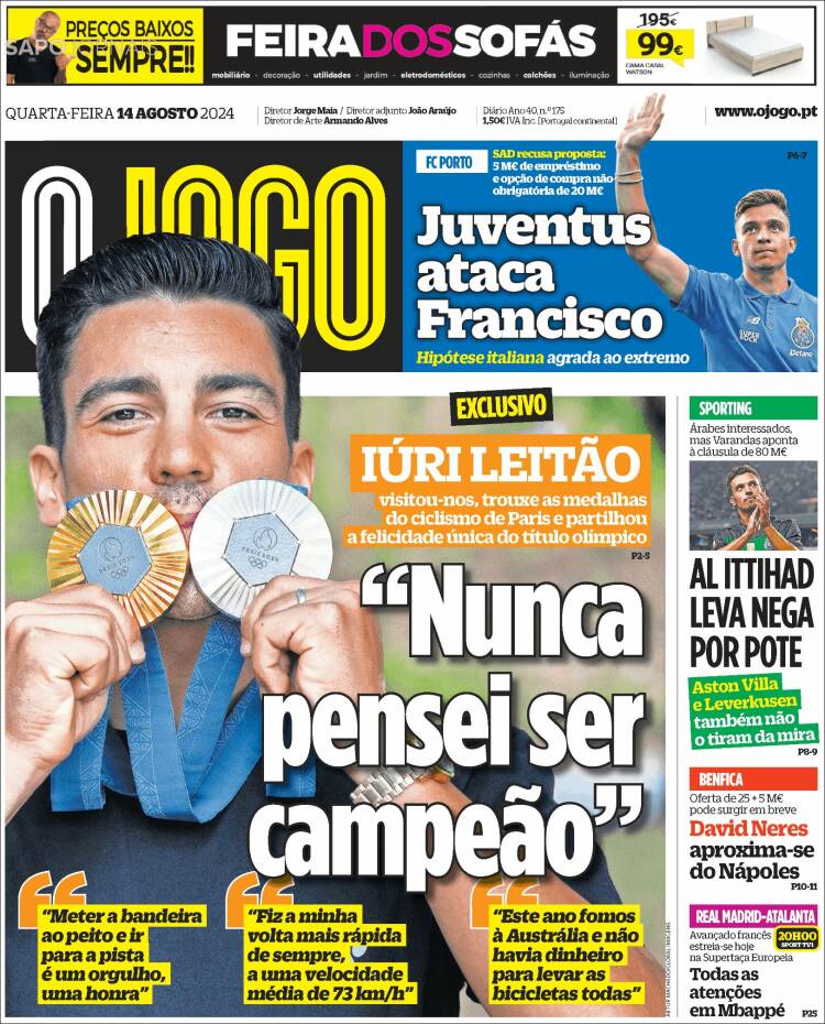 Portada de O Jogo (Portugal)