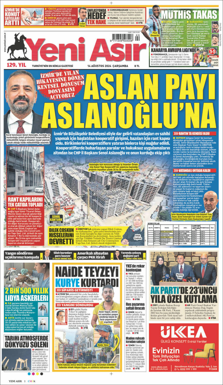 Portada de Yeni Asır (Turqu&iacute;a)