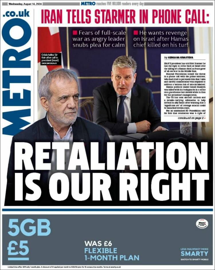 Portada de Metro (Reino Unido)