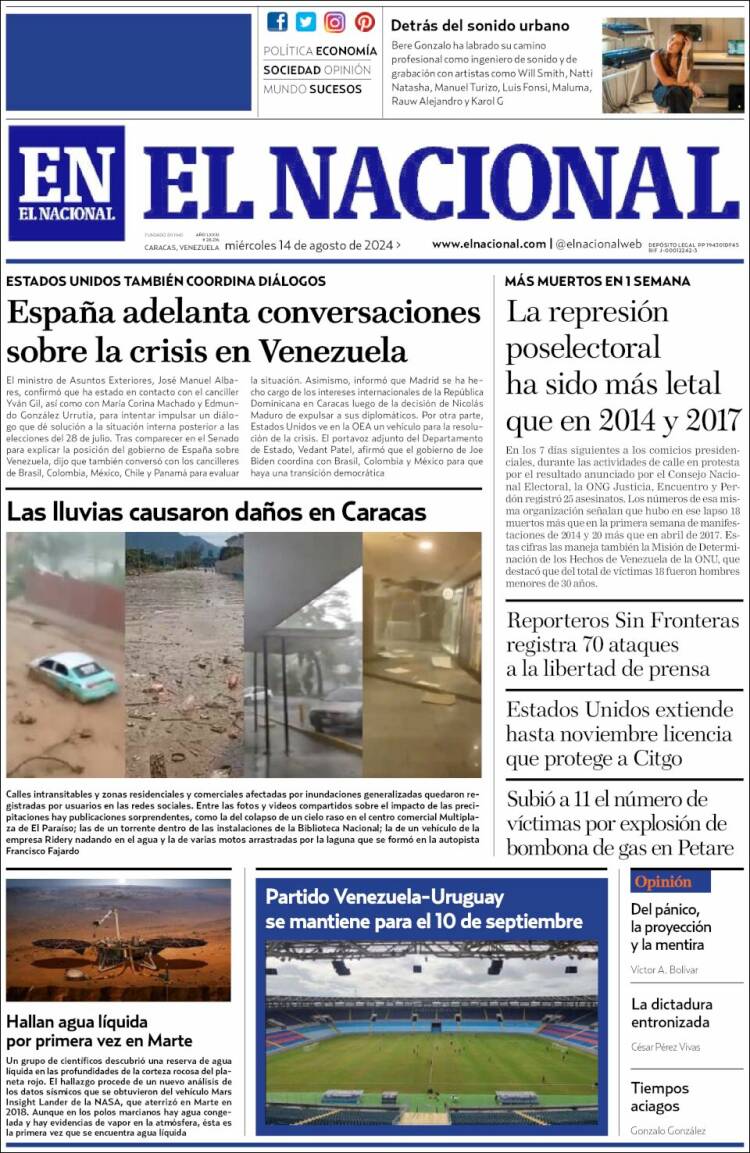 Portada de El Nacional (Venezuela)
