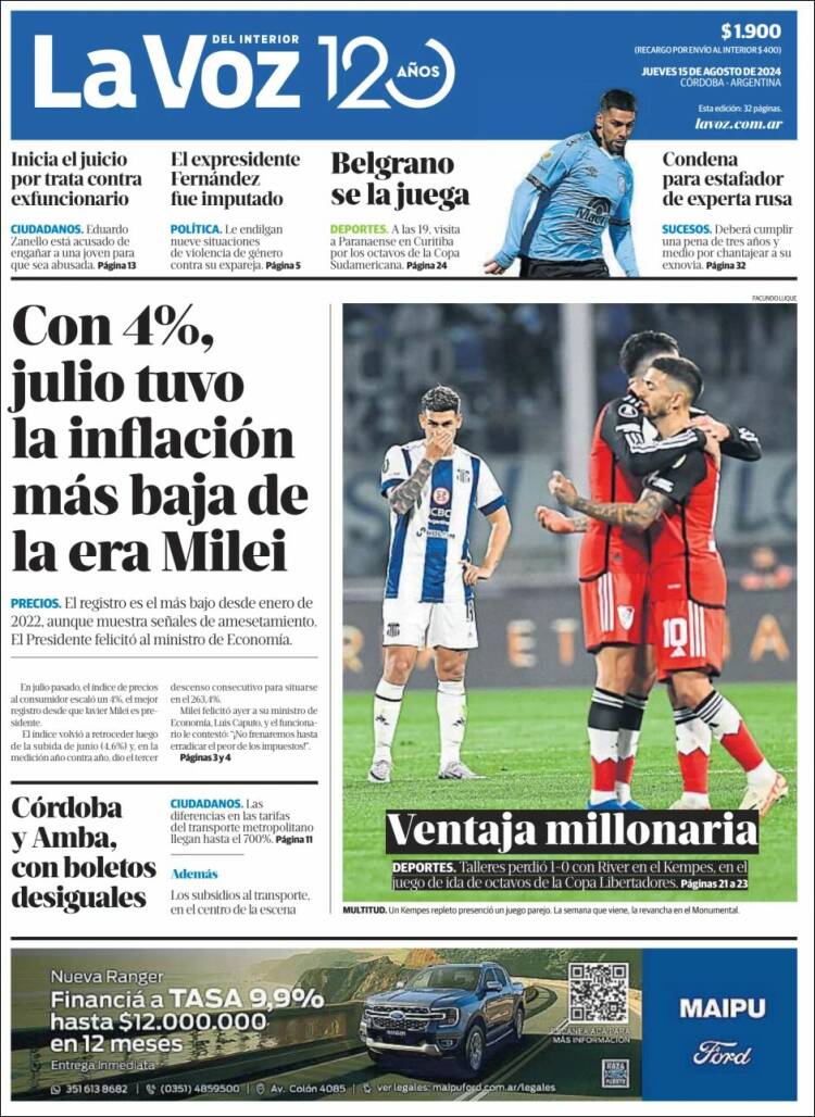 Portada de La Voz del Interior (Argentina)