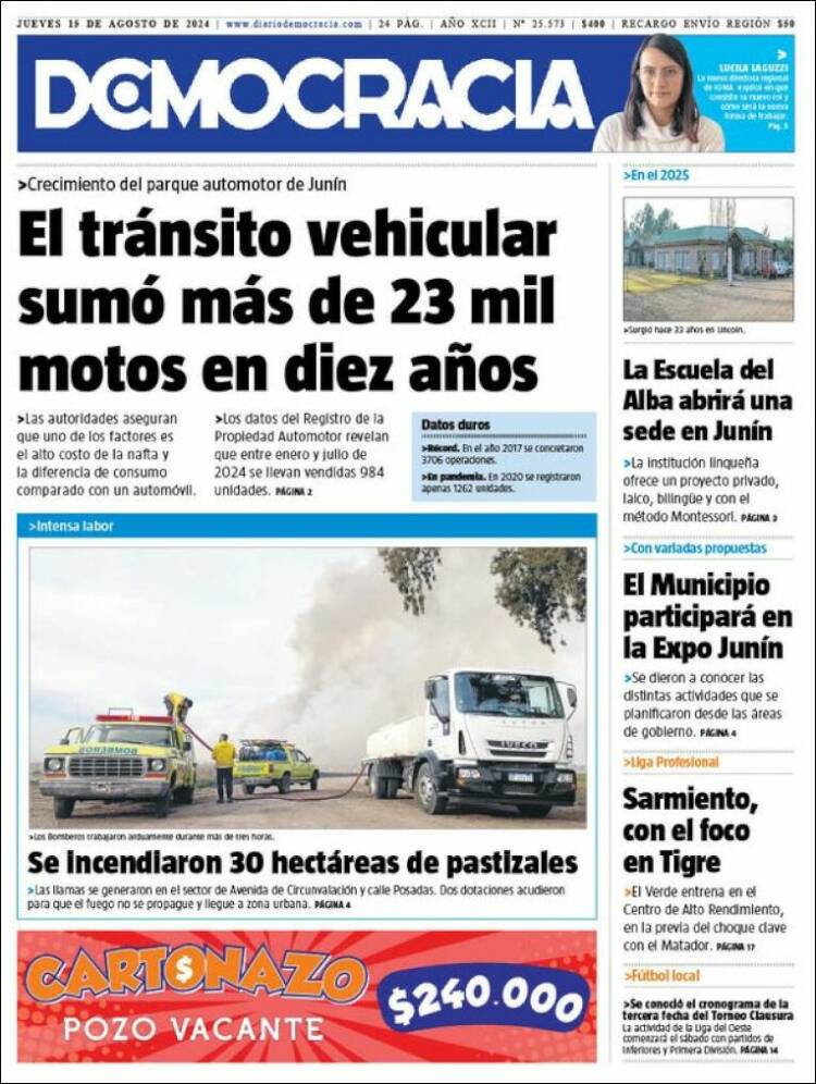Portada de Diario Democracia (Argentina)