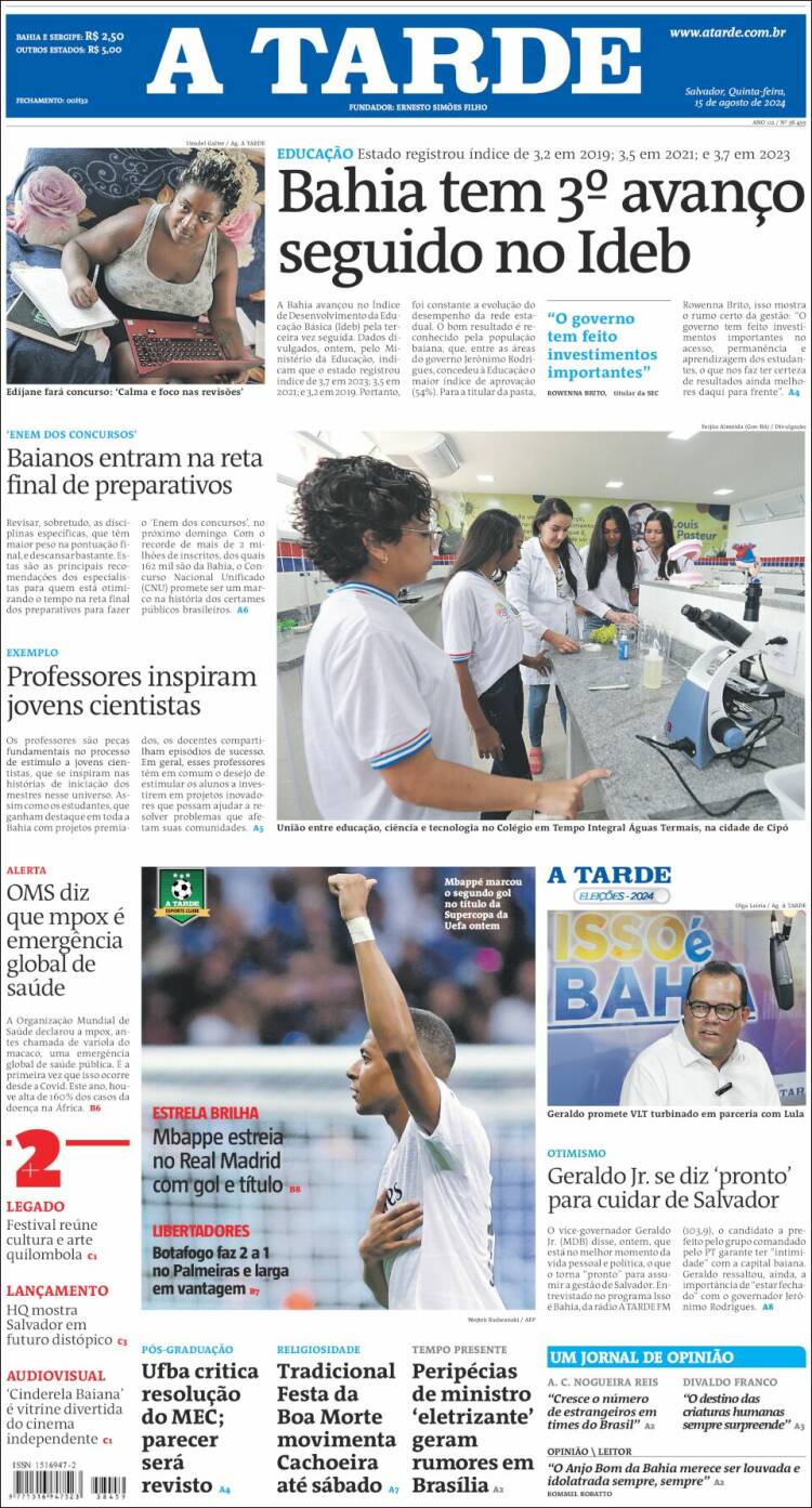 Portada de Diário A Tarde (Brasil)