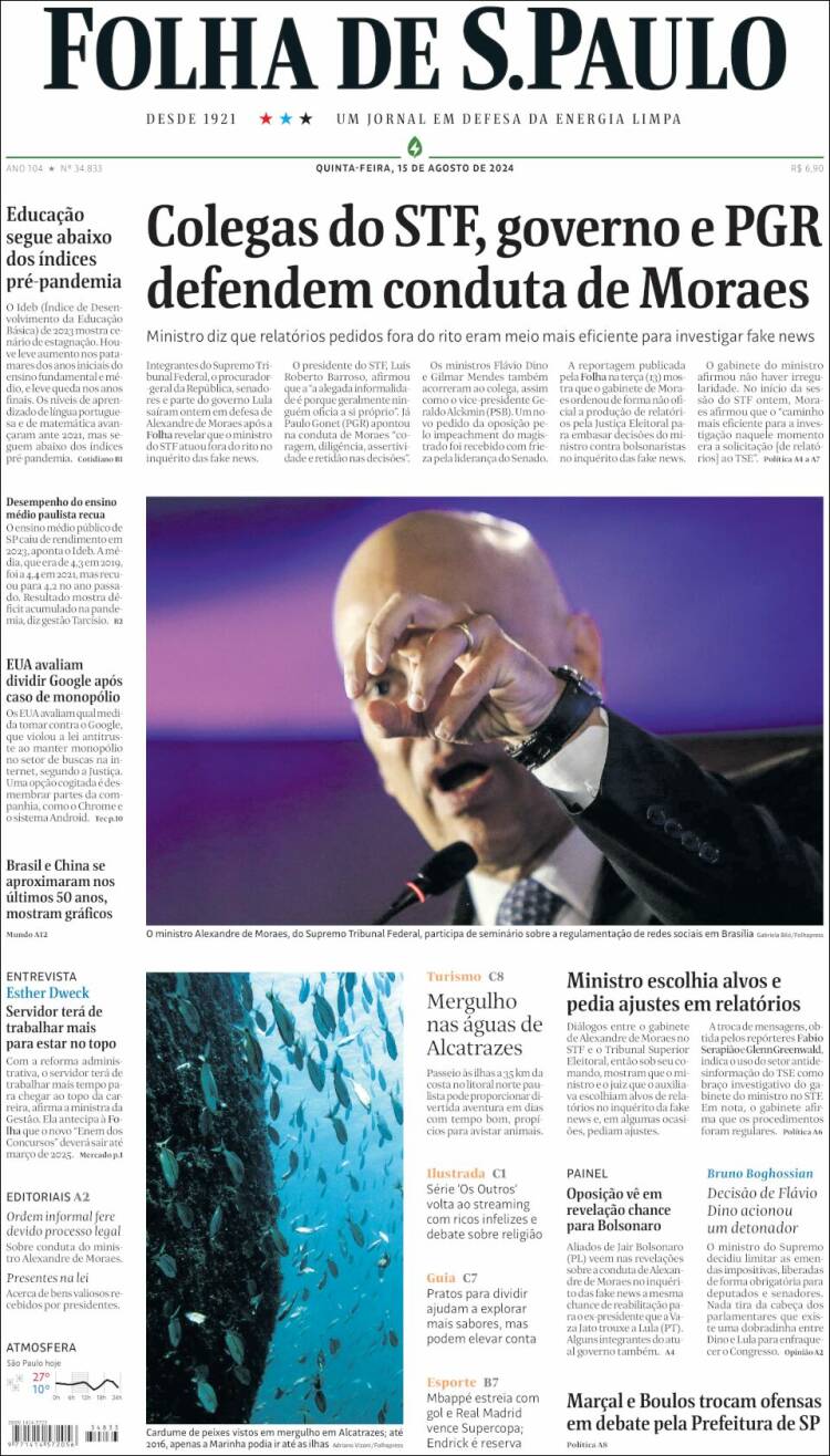 Portada de Folha de São Paulo (Brasil)