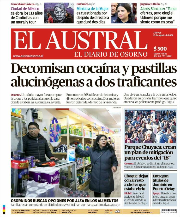 Portada de El Austral de Osorno (Chile)