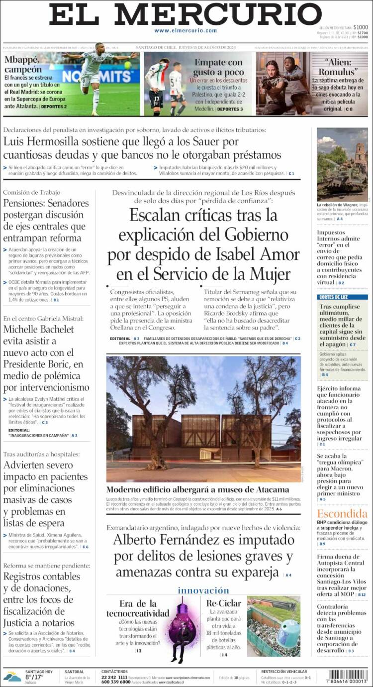 Portada de El Mercurio (Chile)